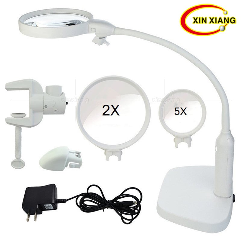 Stolna lupa s klipom i zamjenjivom lećom od 120 mm, 6 LED za čitanje i popravke