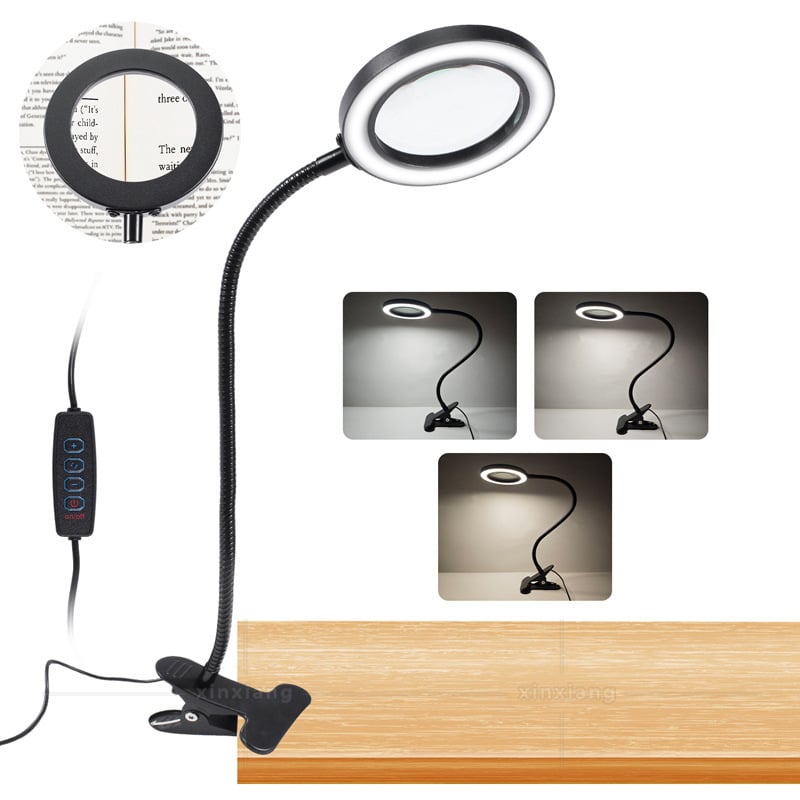 Lupa s 56 LED diodama, USB clip-on, tri načina osvjetljenja, prilagodljiva svjetlina, 10x povećanje za čitanje, identifikaciju i popravke