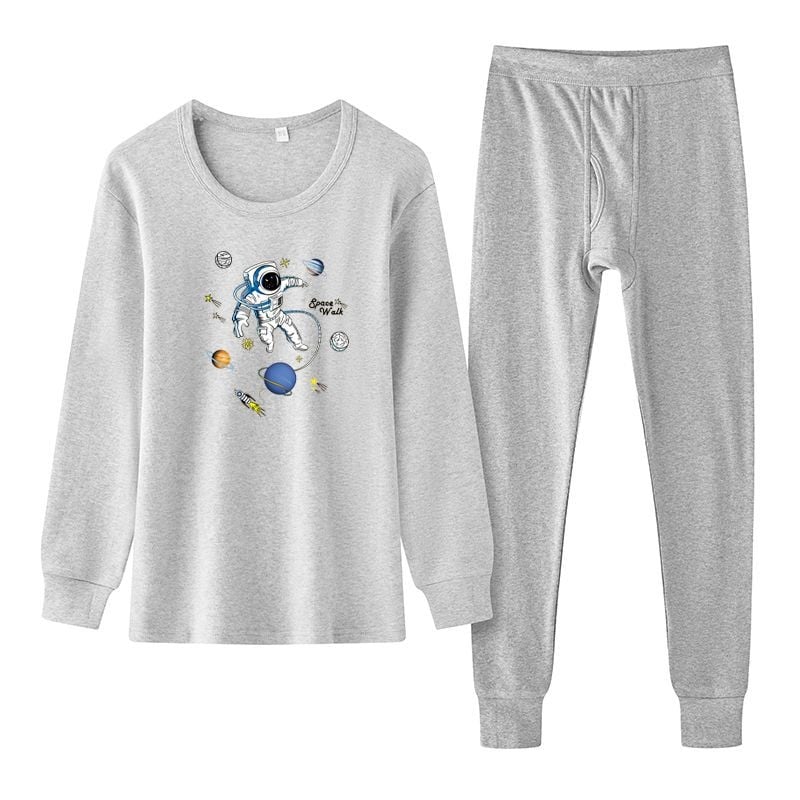 Set termic din bumbac pentru adolescenți: tricou cu guler rotund și pantaloni, ținută lejeră de casă pentru toamnă–iarna