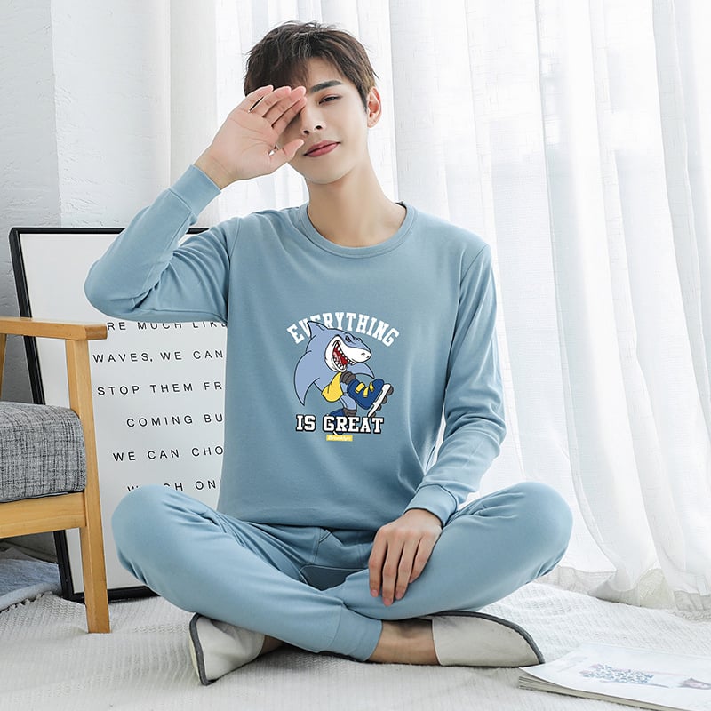 Set termic din bumbac pentru adolescenți: tricou cu guler rotund și pantaloni, ținută lejeră de casă pentru toamnă–iarna