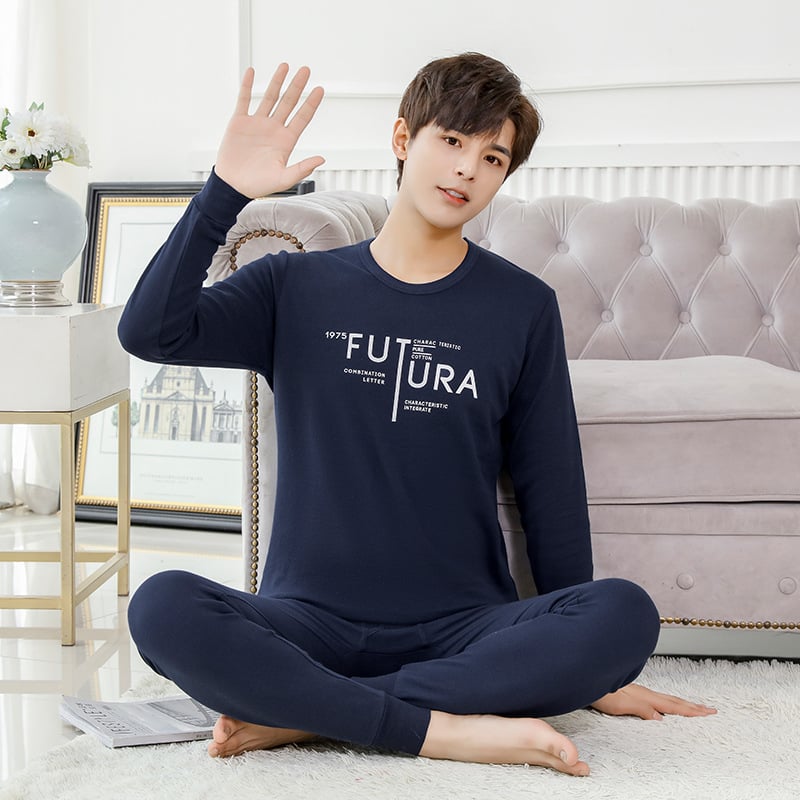 Set termic din bumbac pentru adolescenți: tricou cu guler rotund și pantaloni, ținută lejeră de casă pentru toamnă–iarna