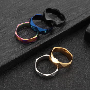 Titan čelični prsten, 6 mm, romb fasetni dizajn, minimalistički geometrijski stil, unisex