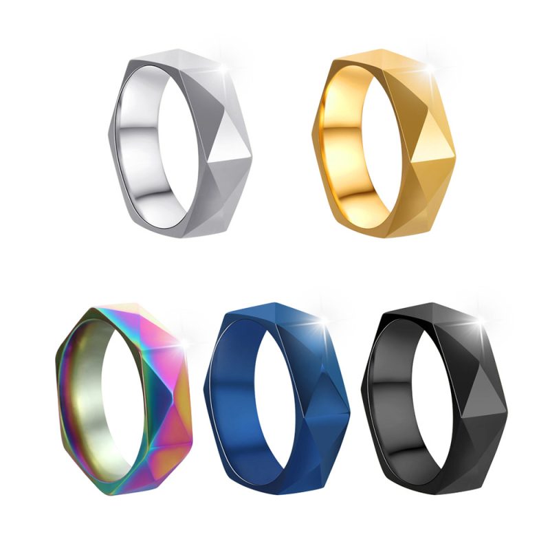 Titan čelični prsten, 6 mm, romb fasetni dizajn, minimalistički geometrijski stil, unisex