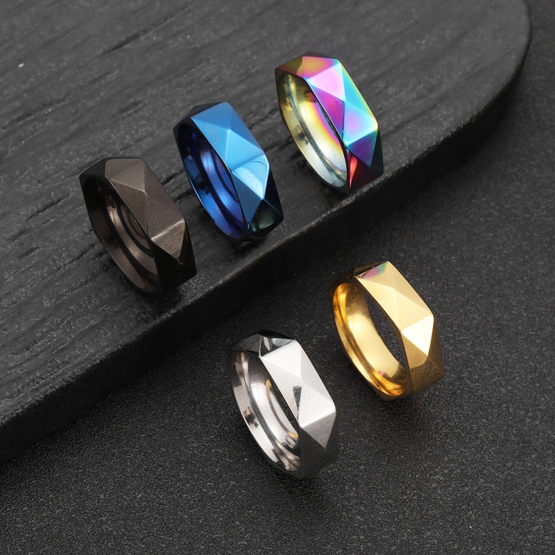 Titan čelični prsten, 6 mm, romb fasetni dizajn, minimalistički geometrijski stil, unisex