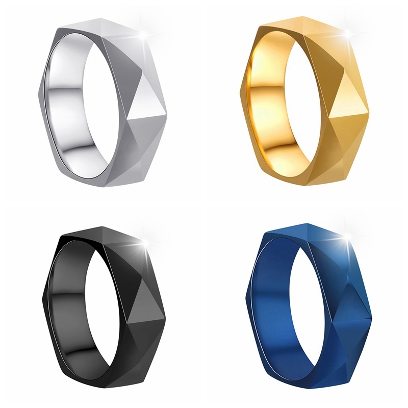 Titan čelični prsten, 6 mm, romb fasetni dizajn, minimalistički geometrijski stil, unisex