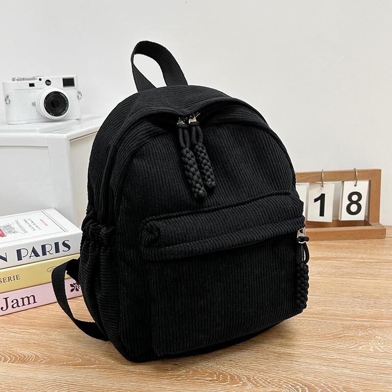 Corduroy batoh, štýl kórejský pre strednú školu a vysokú školu, voľnočasový cestovný batoh, 15-palcový notebook