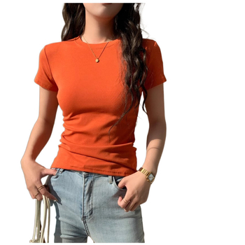 Γυναικείο βαμβακικό T-shirt, εφαρμοστό στυλ, κοντομάνικο, στρογγυλός λαιμός, φιλικό προς το δέρμα, απαλό και ελαστικό – Άνοιξη 2025