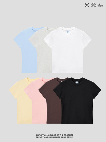 Ljetni crop-top u američkom stilu, kratki rukav, ženski slim-fit T-shirt jedne boje, 260 g