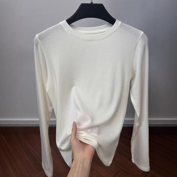 Γυναικείο μακρυμάνικο T‑shirt από μείξη μαλλιού και λυοσελλ, μονόχρωμο, απαλό και άνετο βασικό top