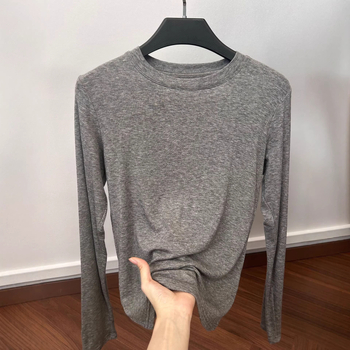 Γυναικείο μακρυμάνικο T‑shirt από μείξη μαλλιού και λυοσελλ, μονόχρωμο, απαλό και άνετο βασικό top