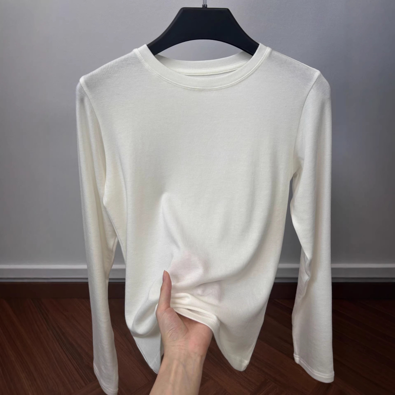 Γυναικείο μακρυμάνικο T‑shirt από μείξη μαλλιού και λυοσελλ, μονόχρωμο, απαλό και άνετο βασικό top