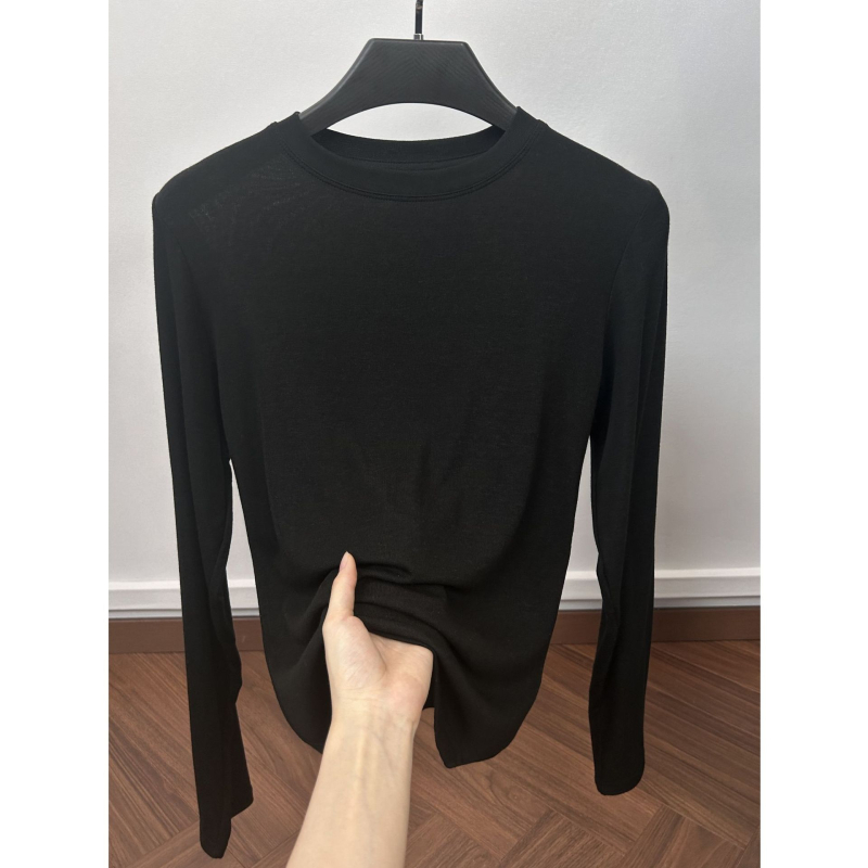 Γυναικείο μακρυμάνικο T‑shirt από μείξη μαλλιού και λυοσελλ, μονόχρωμο, απαλό και άνετο βασικό top