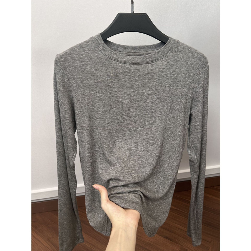 Γυναικείο μακρυμάνικο T‑shirt από μείξη μαλλιού και λυοσελλ, μονόχρωμο, απαλό και άνετο βασικό top