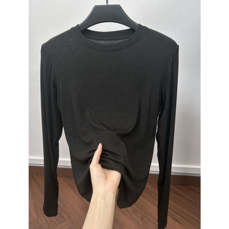 Γυναικείο μακρυμάνικο T‑shirt από μείξη μαλλιού και λυοσελλ, μονόχρωμο, απαλό και άνετο βασικό top