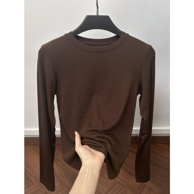 Γυναικείο μακρυμάνικο T‑shirt από μείξη μαλλιού και λυοσελλ, μονόχρωμο, απαλό και άνετο βασικό top
