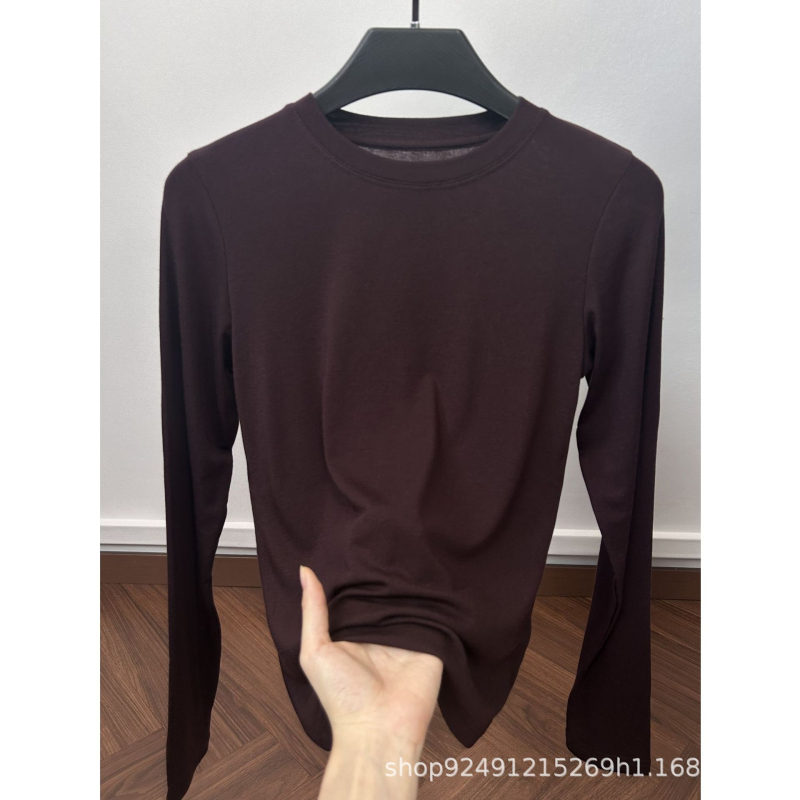 Γυναικείο μακρυμάνικο T‑shirt από μείξη μαλλιού και λυοσελλ, μονόχρωμο, απαλό και άνετο βασικό top