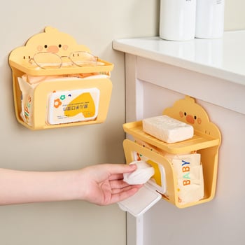 Zidni držač papirnatih maramica i mokrih maramica, kupaonica, plastični, žuta patka