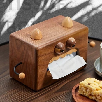 Kutija za maramice – Malo čudovište, drvena kutija od crnog oraha u retro stilu