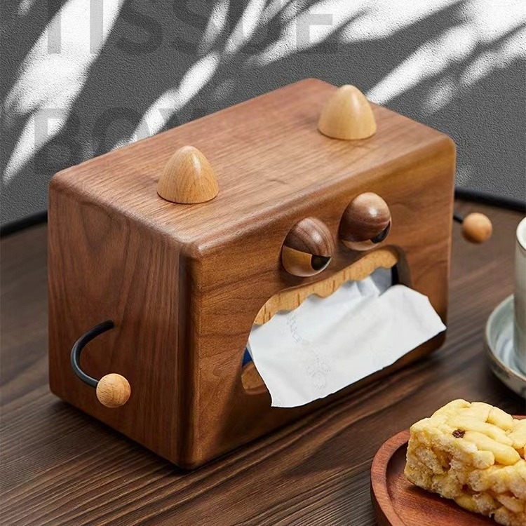 Kutija za maramice – Malo čudovište, drvena kutija od crnog oraha u retro stilu