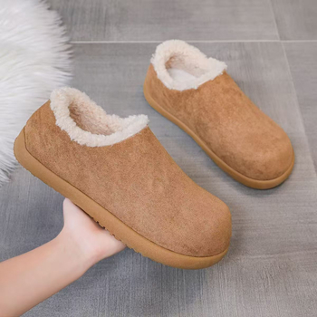Pánske zimné topánky bez šnúr s hrubou podrážkou, nepremokavé, vlnená podšívka, inšpirované Birkenstock