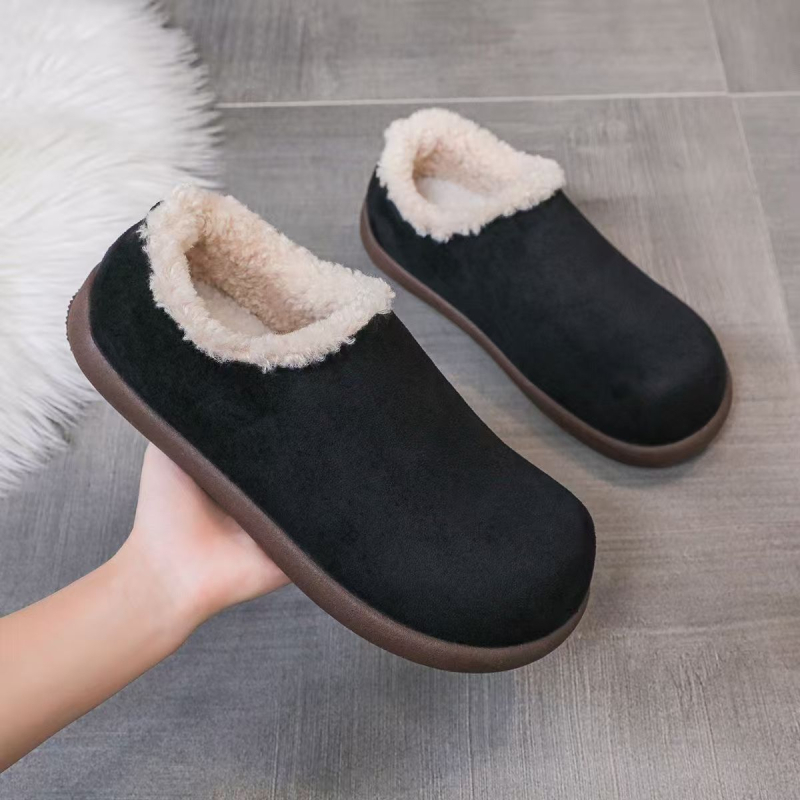 Pánske zimné topánky bez šnúr s hrubou podrážkou, nepremokavé, vlnená podšívka, inšpirované Birkenstock