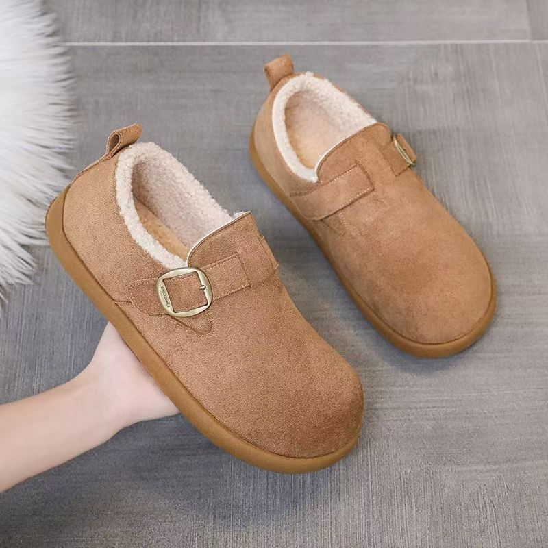 Pánske zimné topánky bez šnúr s hrubou podrážkou, nepremokavé, vlnená podšívka, inšpirované Birkenstock