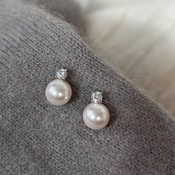Okrugle umjetne biserne naušnice od srebra 925, elegantan minimalistički retro stil za žene