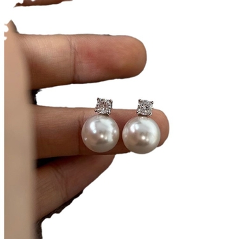 Okrugle umjetne biserne naušnice od srebra 925, elegantan minimalistički retro stil za žene