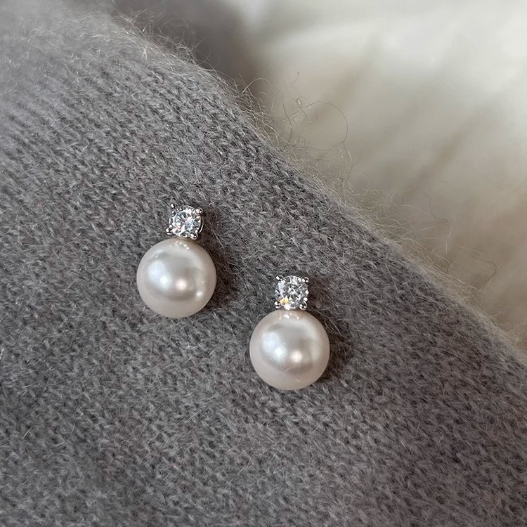 Okrugle umjetne biserne naušnice od srebra 925, elegantan minimalistički retro stil za žene