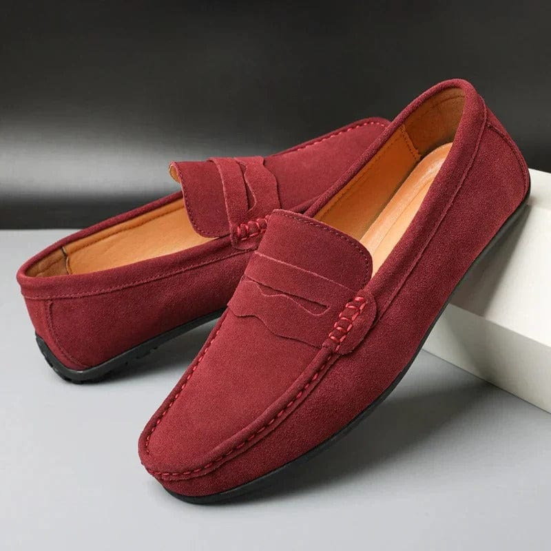 Nova muška kožna slip-on cipela, casual, četvrtastog vrha, veličine 40–48, ravna potplata, crvena