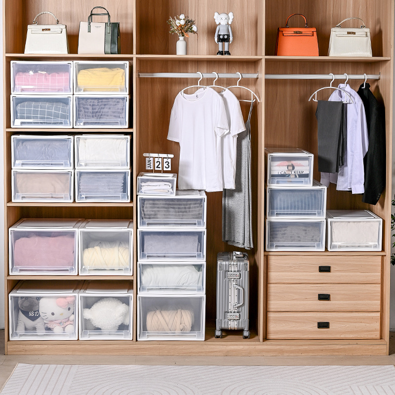 Set kutija za skladištenje s ladicama, 4 komada, organizacija ormara za igračke, knjige i odjeću, 30–40 L, dimenzije 35×44×30 cm, PP materijal, japanski stil