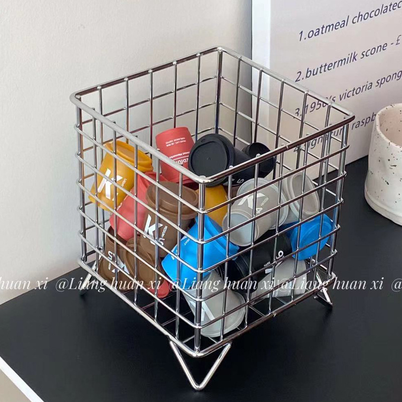Kreativna minimalistička željezna košara za pohranu, kvadratni stolni organizator, nordijski stil