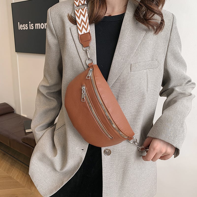 Ženska sedlovita torba s širokim remenom — retro stil, preko ramena ili na struku