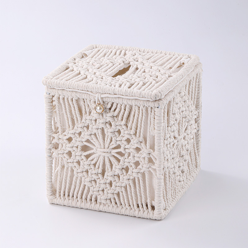 Skandinavski kutija za papirnate maramice s okvirom od ručno pletenog pamukovog užeta za stolnu organizaciju