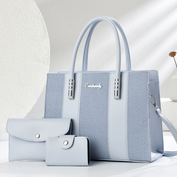 Set od tri ženske torbe s kontrastnim šivanjem — moderna velika Tote torba za rame ili crossbody