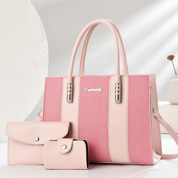 Set od tri ženske torbe s kontrastnim šivanjem — moderna velika Tote torba za rame ili crossbody