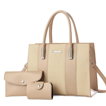 Set od tri ženske torbe s kontrastnim šivanjem — moderna velika Tote torba za rame ili crossbody