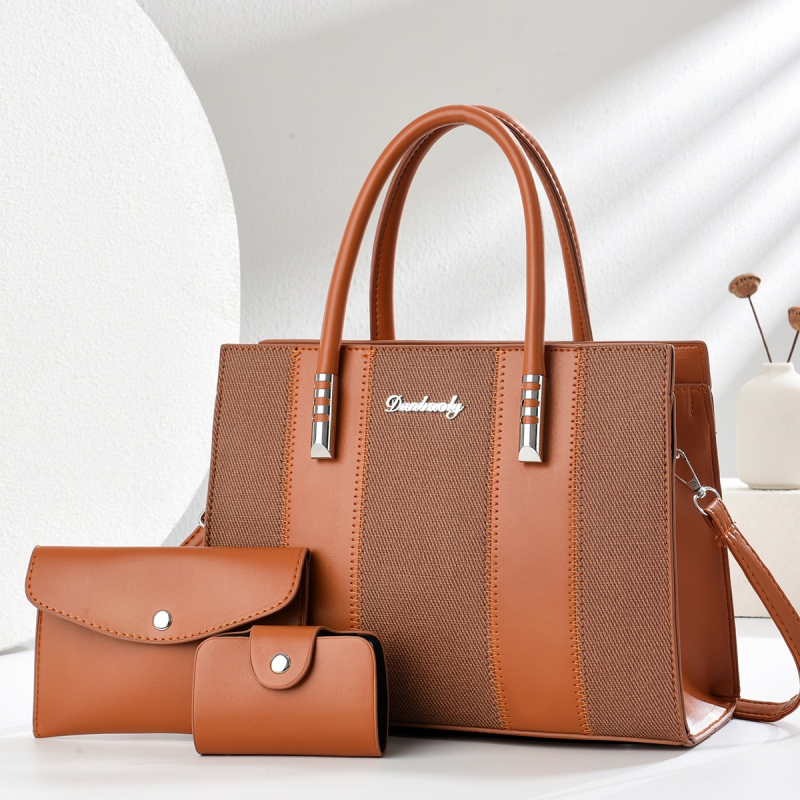 Set od tri ženske torbe s kontrastnim šivanjem — moderna velika Tote torba za rame ili crossbody