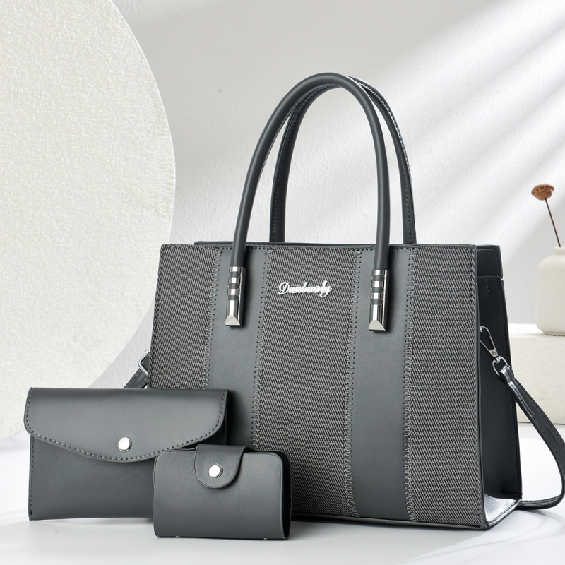 Set od tri ženske torbe s kontrastnim šivanjem — moderna velika Tote torba za rame ili crossbody