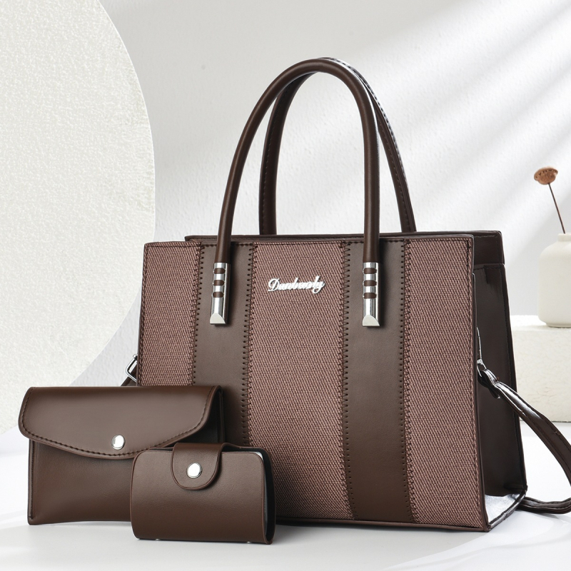 Set od tri ženske torbe s kontrastnim šivanjem — moderna velika Tote torba za rame ili crossbody