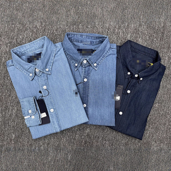 Muška traper košulja s vezom konjića i logom Warhorse, duge rukave, oprani denim, uski kroj