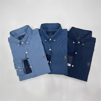 Muška traper košulja s vezom konjića i logom Warhorse, duge rukave, oprani denim, uski kroj