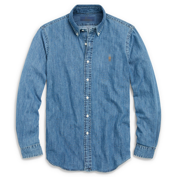 Muška traper košulja s vezom konjića i logom Warhorse, duge rukave, oprani denim, uski kroj