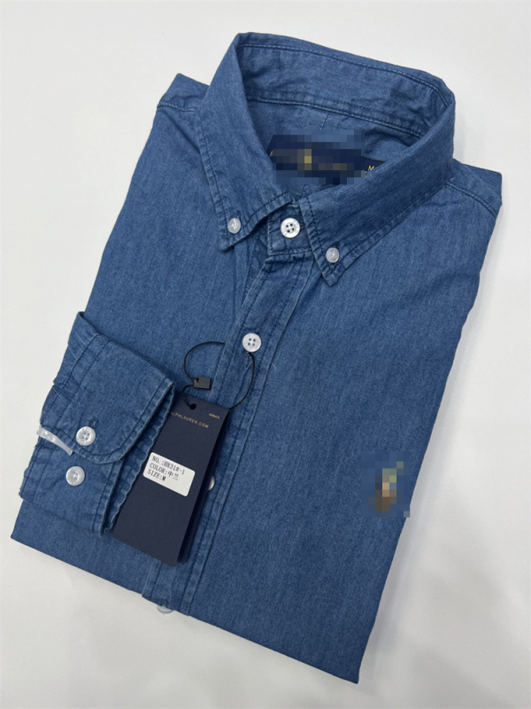 Muška traper košulja s vezom konjića i logom Warhorse, duge rukave, oprani denim, uski kroj
