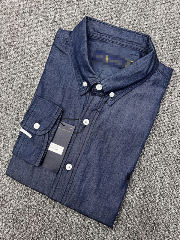Muška traper košulja s vezom konjića i logom Warhorse, duge rukave, oprani denim, uski kroj