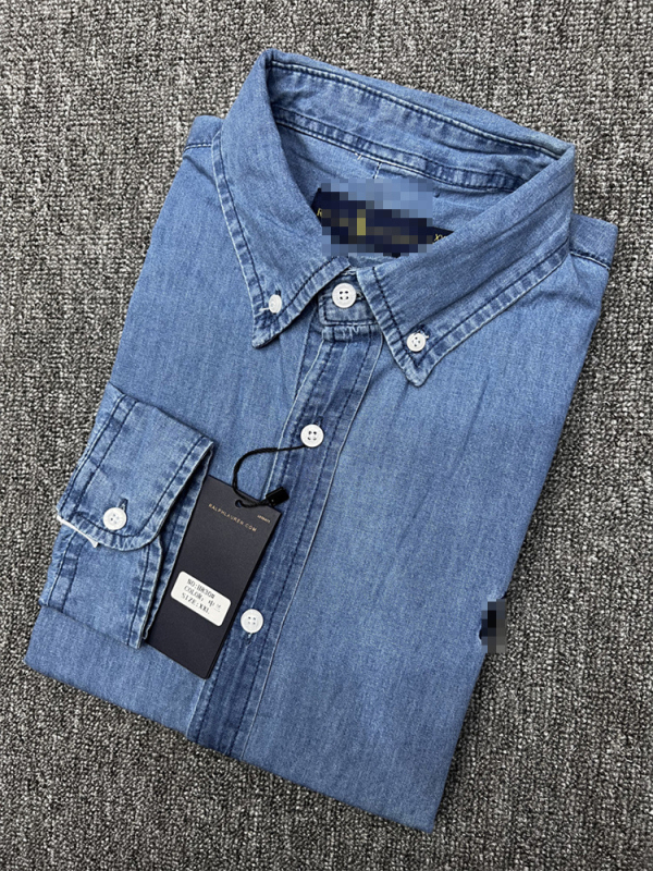 Muška traper košulja s vezom konjića i logom Warhorse, duge rukave, oprani denim, uski kroj