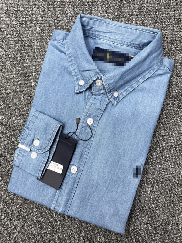 Muška traper košulja s vezom konjića i logom Warhorse, duge rukave, oprani denim, uski kroj