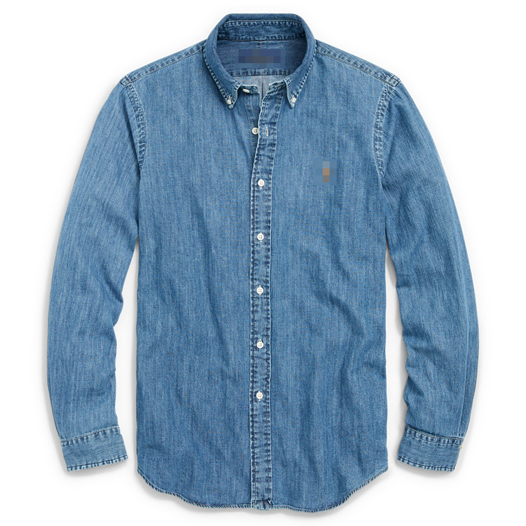 Muška traper košulja s vezom konjića i logom Warhorse, duge rukave, oprani denim, uski kroj