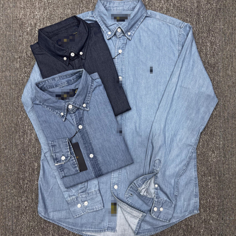 Muška traper košulja s vezom konjića i logom Warhorse, duge rukave, oprani denim, uski kroj