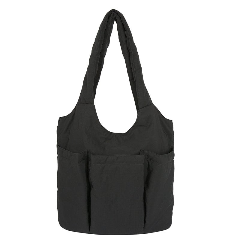 Dámska tote taška s viacerými vreckami, veľká kapacita, nylon, plisovaná, mäkký bucket štýl, leto 2025